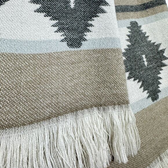 Womens Aztec Fringe Scarf Shawl Ivory Neutral Western Boho Sothwestern Cowgirl - Picture 8 of 11